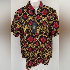 Denim & Flower Black and Gold Floral Button Up Shirt